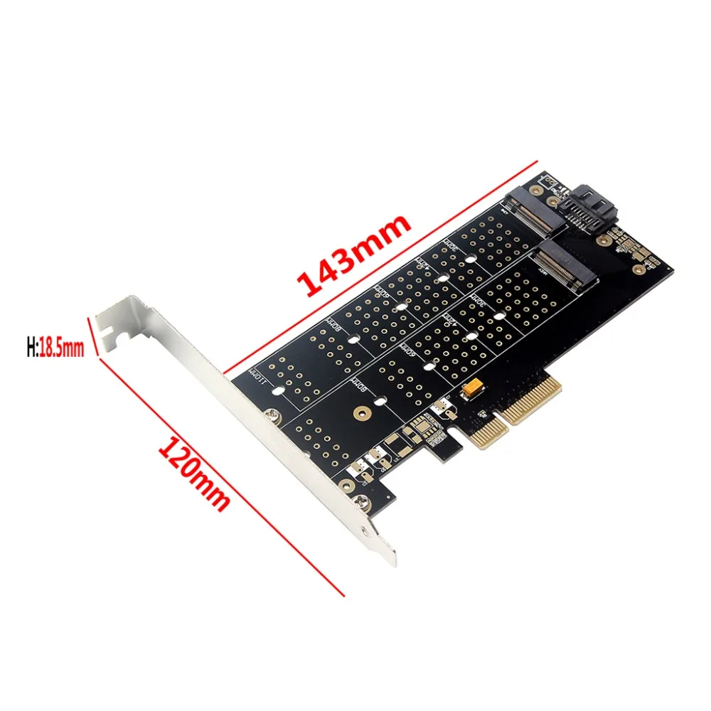 Двойной M.2 SSD NVME(m key) или SATA(b key) для PCI-e 3,0x4 Плата расширения контроллера хоста с низкопрофильным кронштейном и радиатором