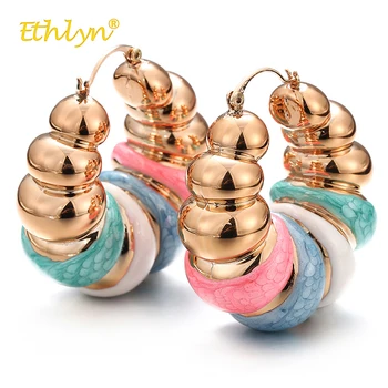 

Ethlyn Big Hoop Earrings for Women 2018 New Fashion Hollow Round Spiral Shell Colorful Earrings Jewelry Accessories Classical
