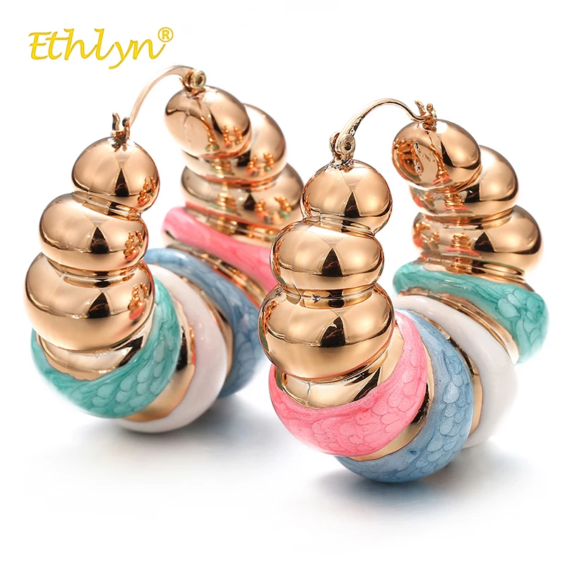 Женские большие серьги кольца Ethlyn Модные Разноцветные с круглыми спиральными