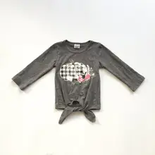 Осенняя одежда для маленьких девочек на Хэллоуин детская одежда серая одежда с цветочным принтом и тыквой топ с галстуком, футболка из хлопка с оборками