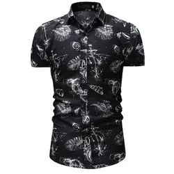 Повседневное цветок рубашки для мальчиков печати кнопка подпушка короткий рукав Мужская гавайская рубашка костюмы тенденция Топ