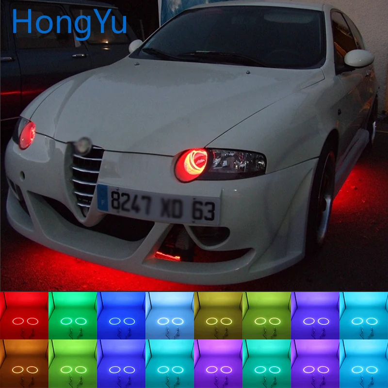 

Headlight Multi-color RGB LED Angel Eyes Halo Ring Eye RF Remote Control for Alfa Romeo 147 00-04 Halogen headlight Accessories