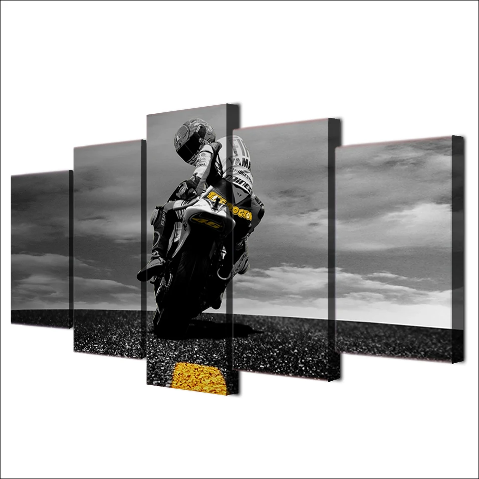 

5 Piece Printed Canvas Painting Valentino Rossi Moto Sports Motorcycle decor prints poster framed wall art