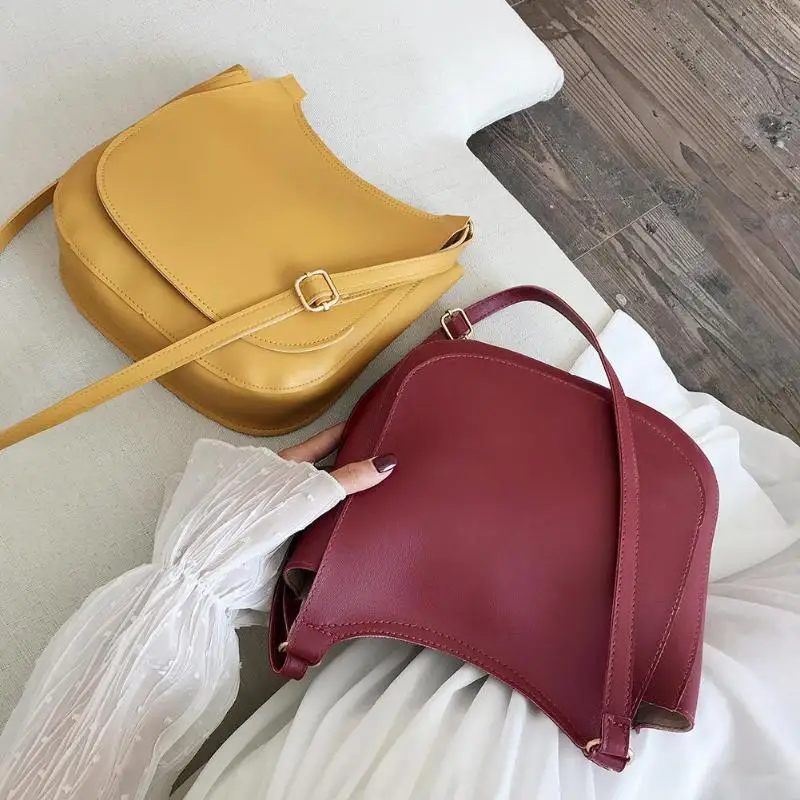 Women Fashion Wide Solid Color Shoulder Handbags Female Simple PU Leather Women Large Capacity Pure Color Flap Crossbody Bags