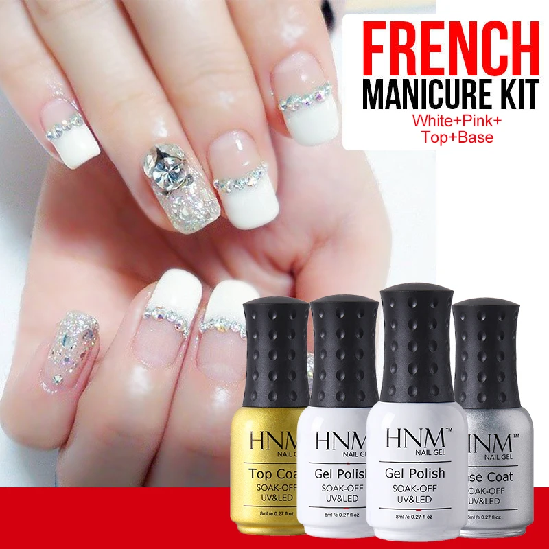 486 20 De Réductionhnm 4 Pcs Français Conseils Rose Blanc Uv Gel Vernis à Ongles Set Top Et Couche De Base à Ongles Gel Vernis Semi Permanent Gel