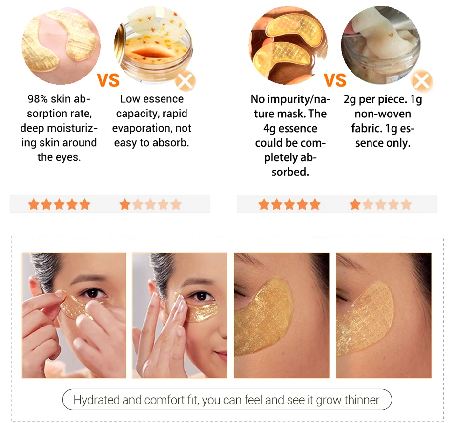 LANBENA 24K Gold Eye Mask Collagen Eye Patches Sleep Mask Dark Circle Eye Bag Anti-Aging Wrinkle Firming Skin Care 20 Pair