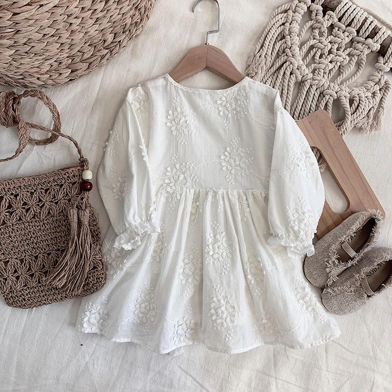 

2019 Spring New Baby Girls Three Dimensional Embroidery Flower Dress Children Cute Princess Dress Kids Clothing