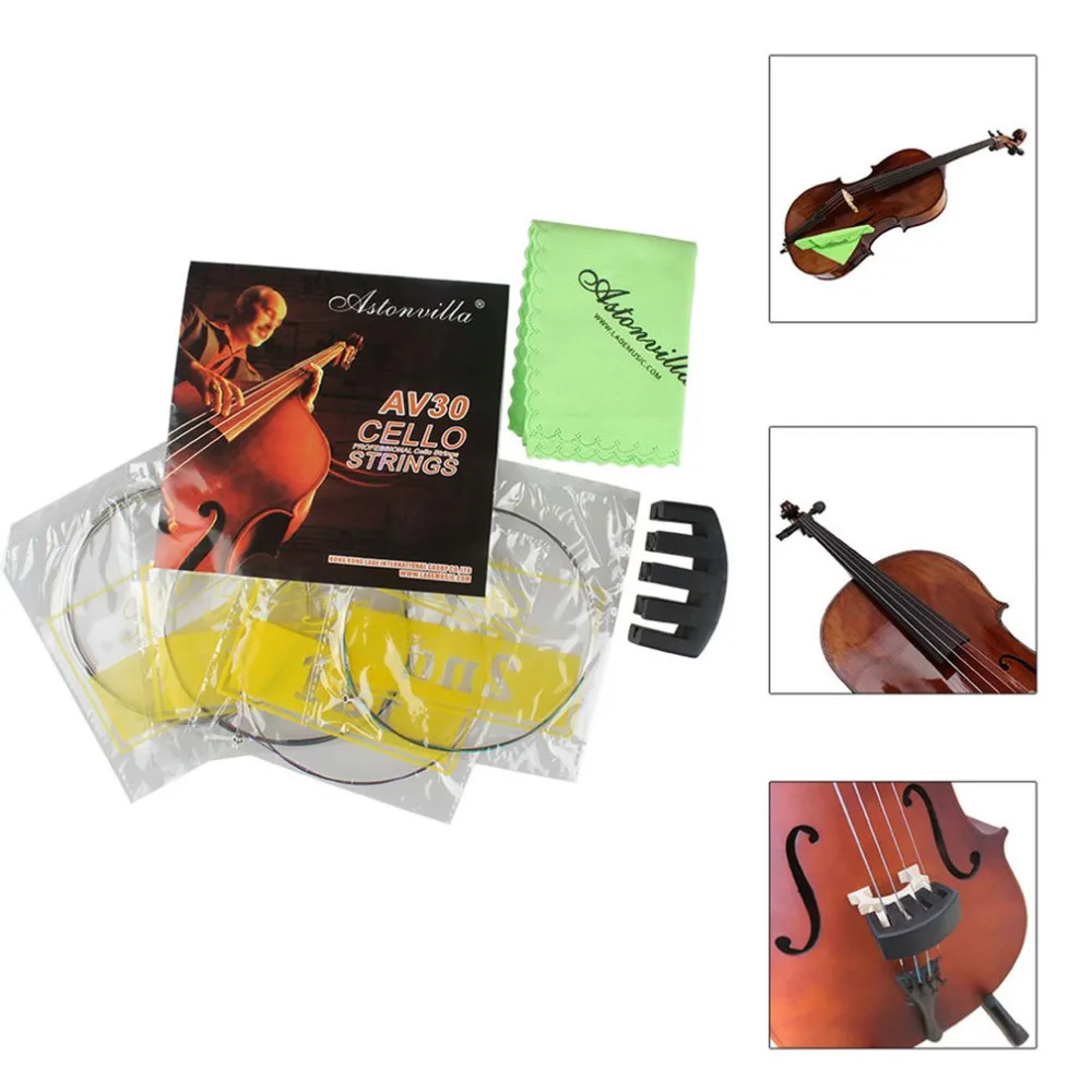 Cello Accessory Set Strings+Cleaning Cloth+Mute 3 in 1 for Cello