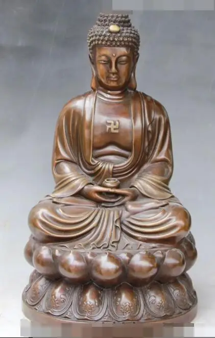 

S3148 16" Tibet Buddhism Fane Pure Bronze Seat lotus Sakyamuni Amitabha Buddha Statue