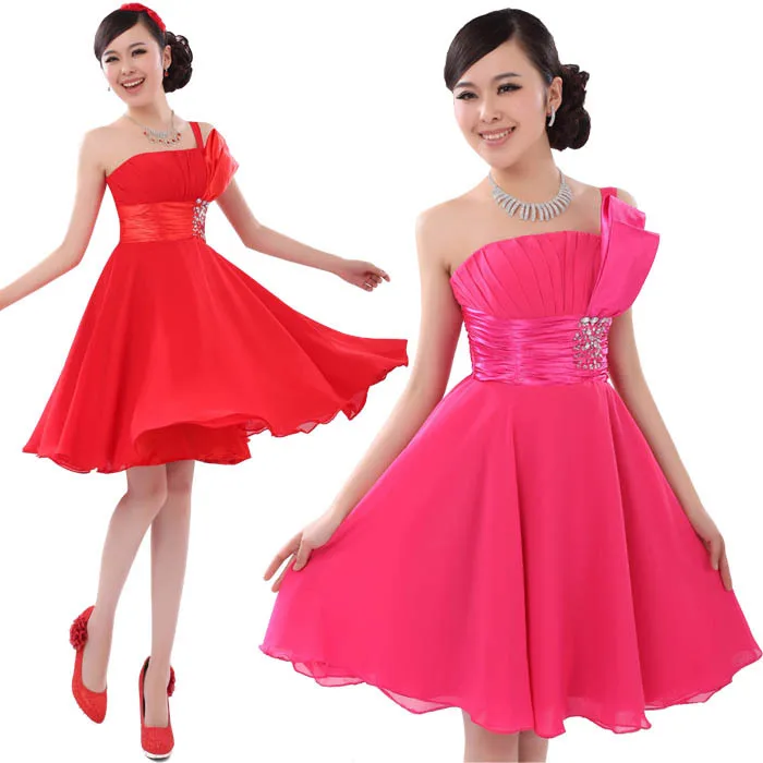 短いフォーマルドレス卒業dress 2017新しい到着プラスサイズワンショルダーカクテルdressショートシフォンパーティードレス