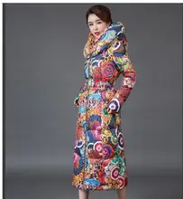 Новый Капюшоном Пальто Parka Женщин Вниз Парки Длинный Толстый Зимний Цветочный Пальто Женщин Вниз Куртки Fmale Одежда Outerwears Куртки J1666