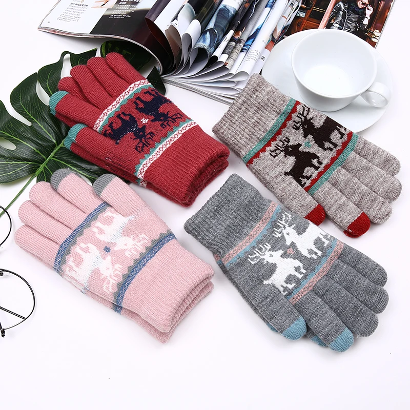 

2017 Fashion Winter Supper Warm Thick Women Acrylic Gloves Multifunctional Cute Classical Deer Pattern Mittens Gift For Girl