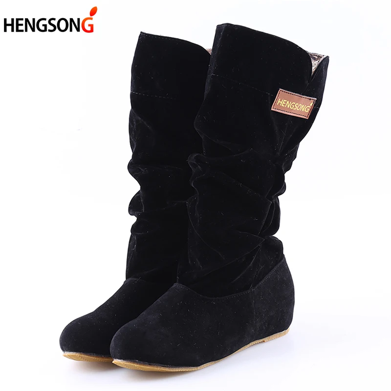 

2018 Spring Autumn Boots Women Female Round Toe Mid-calf Sweet Princess Party Boot Stylish Flat Flock Shoes Snow Boots OR854991