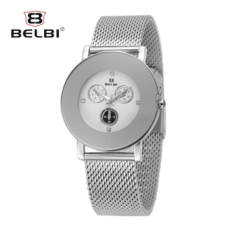 

BELBI Women Dress Watches Luxury Brand Ladies Quartz Watch Stainless Steel Mesh Band Casual Silver Bracelet Wristwatch