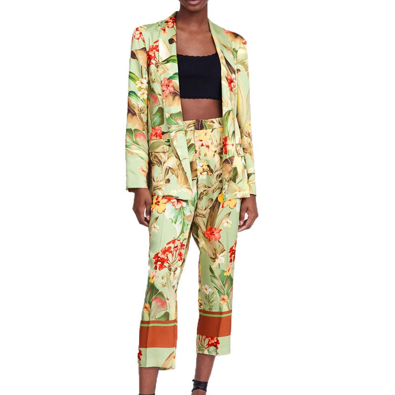 

Spring blazer set 2019 casual printing womens clothing 2 piece set women long sleeve two piece set top and pants
