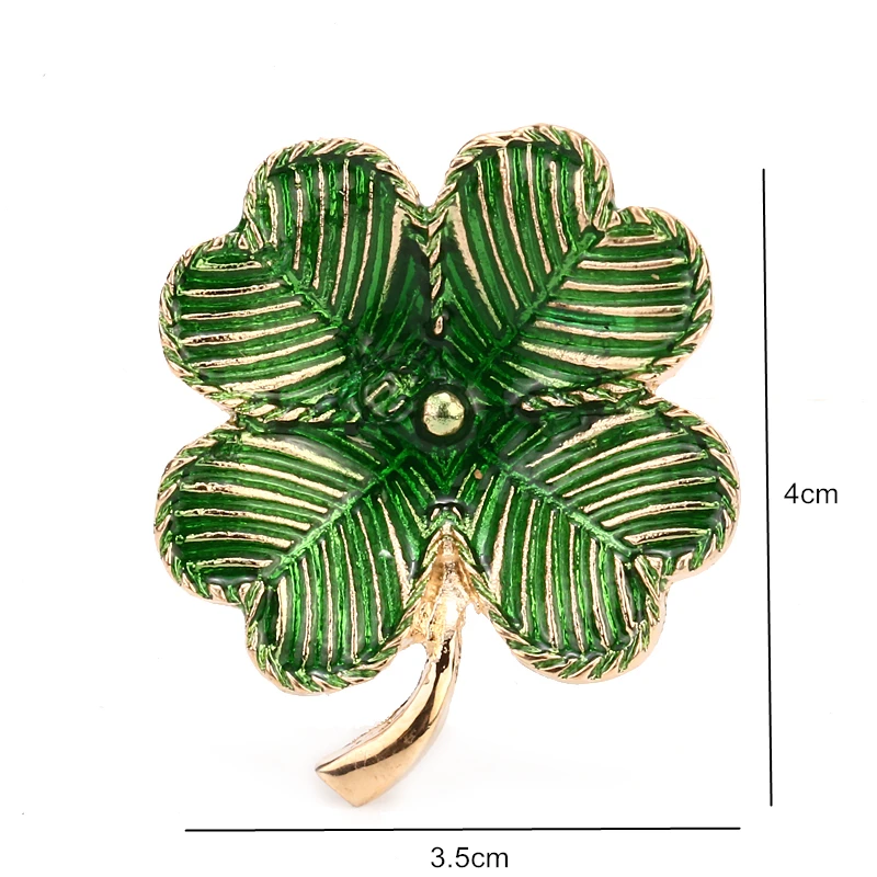 Зеленая эмалированная четырехлистная брошь в форме клевера булавка из цинкового сплава брошь, аксессуары для одежды