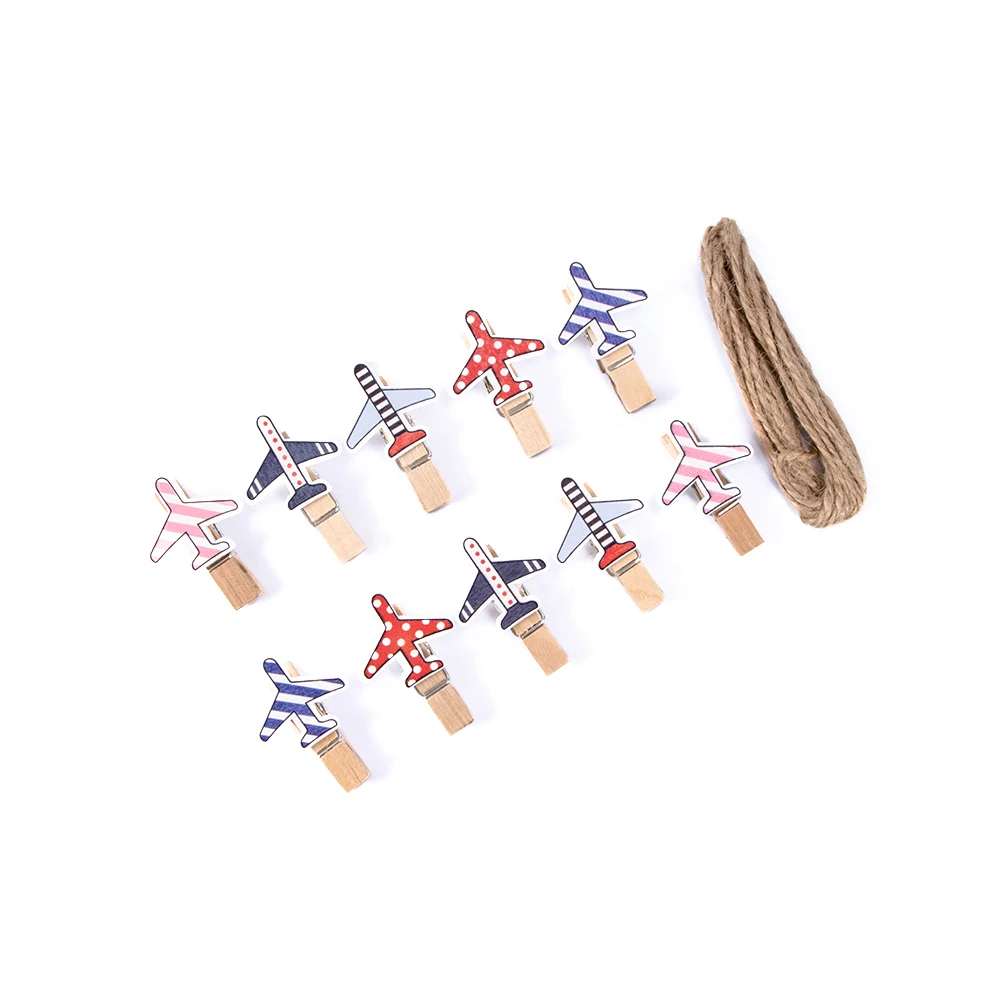 

10 Pcs/Pack Cute Cartoon Plane Wooden Clips Photo Paper Craft DIY Clips Decorative Clothespin Office Supplies