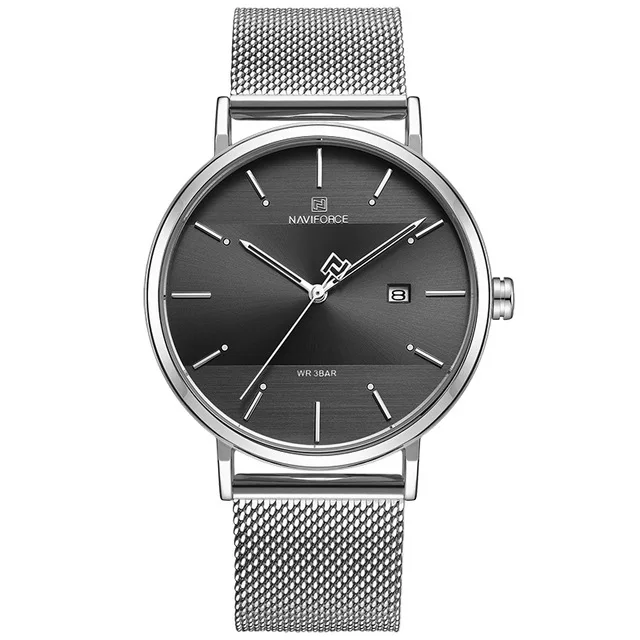 silver black NAVIFORCE мужские часы лучший бренд простые деловые мужские часы из нержавеющей стали водонепроницаемые кварцевые наручные часы мужские Relogio Masculino - Цвет: silver black