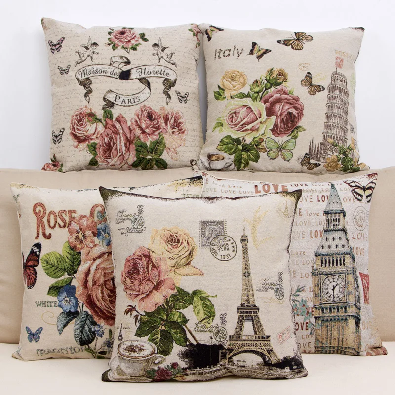 

High Quality Dustproof Natural Vintage Thicken Cotton Linen Cute Animal Flower Bird Printed Sofa Cushion Decorative Throw Pillow