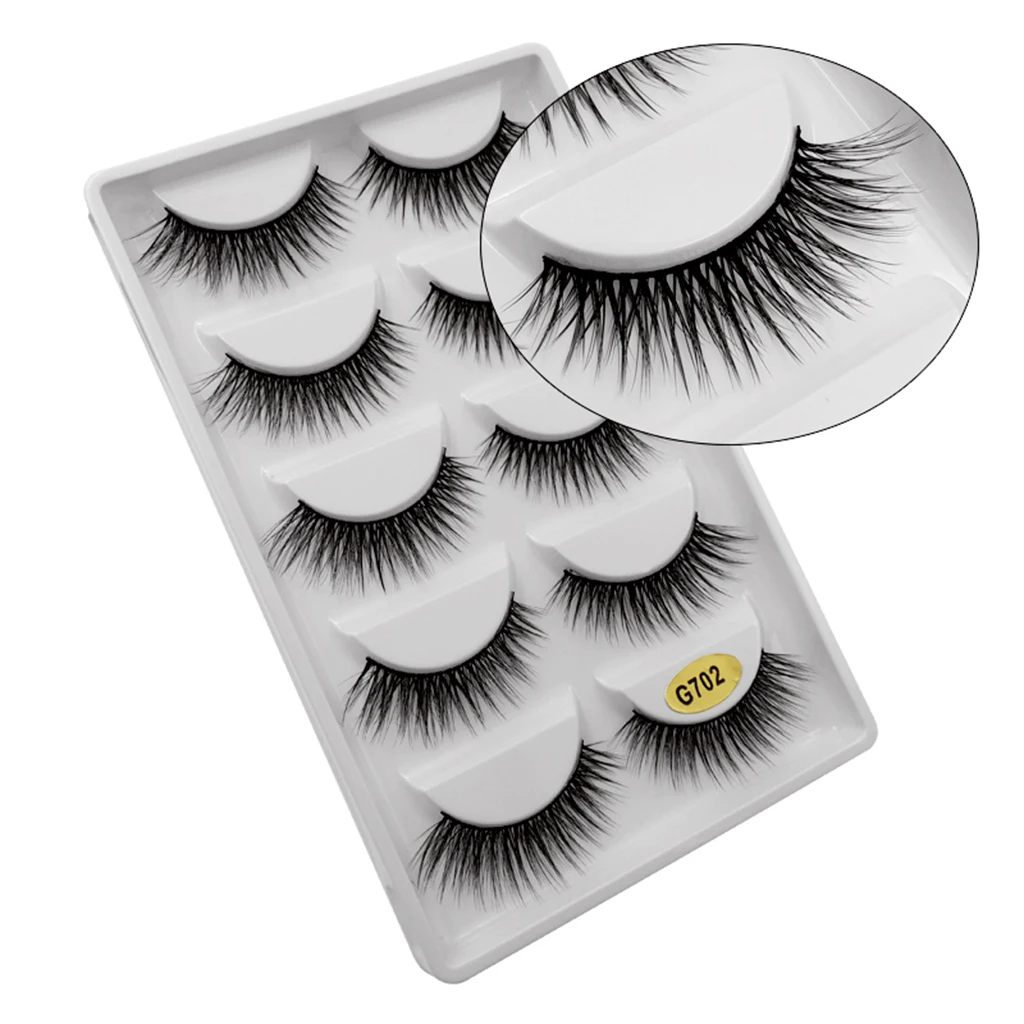 Lots 5 Pairs Natural 13mm Long 3D Handmade False Eyelashes Eye Lashes Extension Makeup Beauty Tools - Black