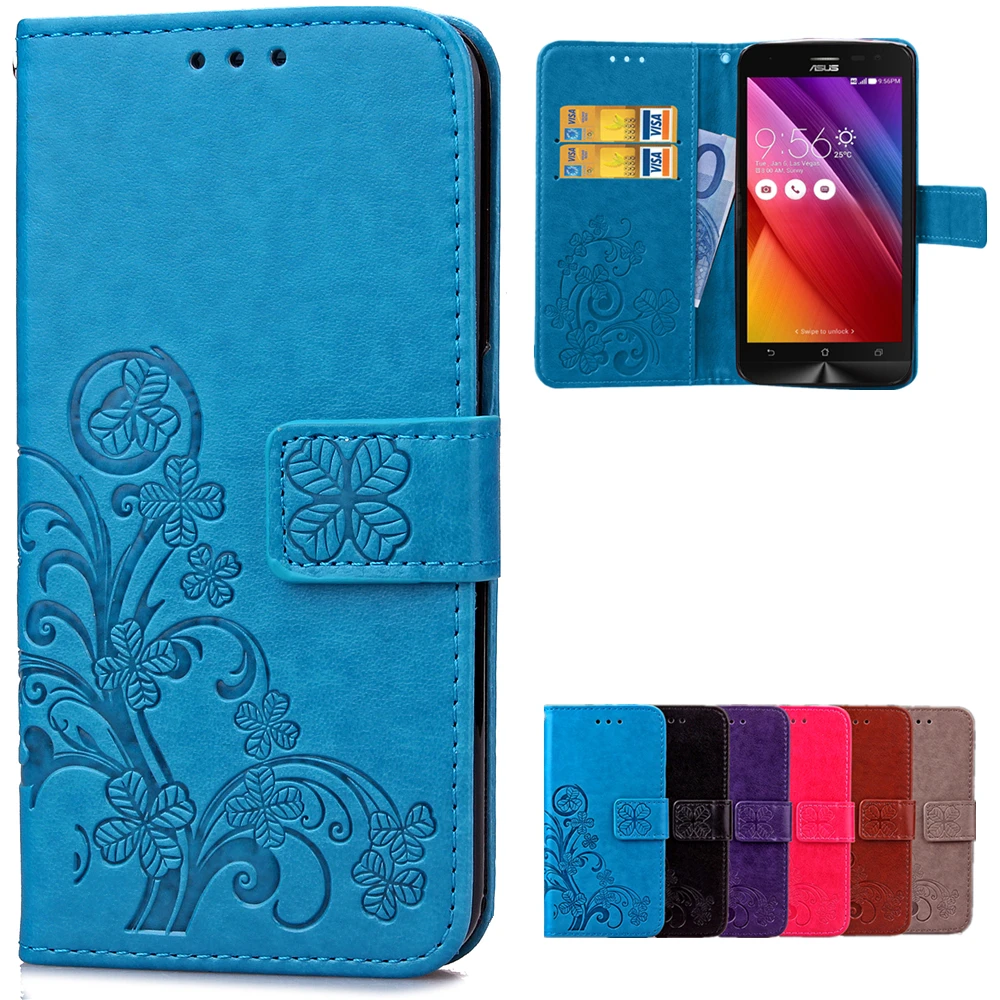 

3D Leather Card Holder Stand Magnetic Flip Coque Clover Wallet Cover For ASUS ZenFone 2 Laser ZE500KL ZE550KL ZE551ML Phone Case