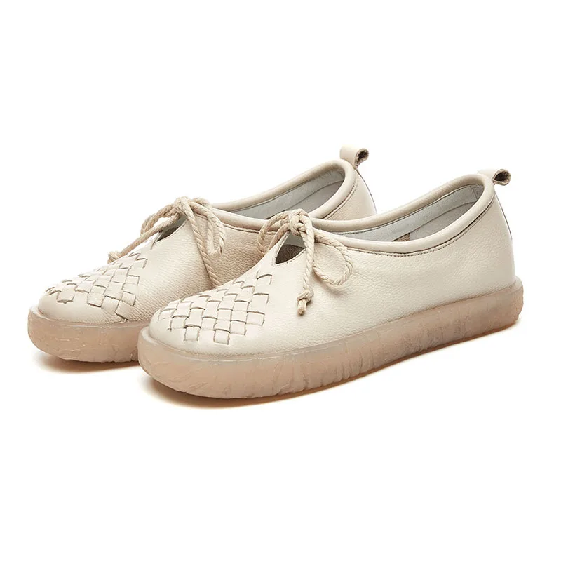 

2019 spring new Mori girl British flat soft bottom woven handmade flat shoes casual shallow mouth Genuine leather women's shoes