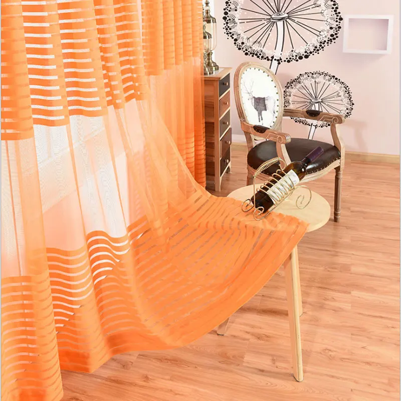 

Luxury European Orange Color Sheer Curtains For Balcony Bedroom & Living Room Curtain Window Screens Tulle Accept Custom