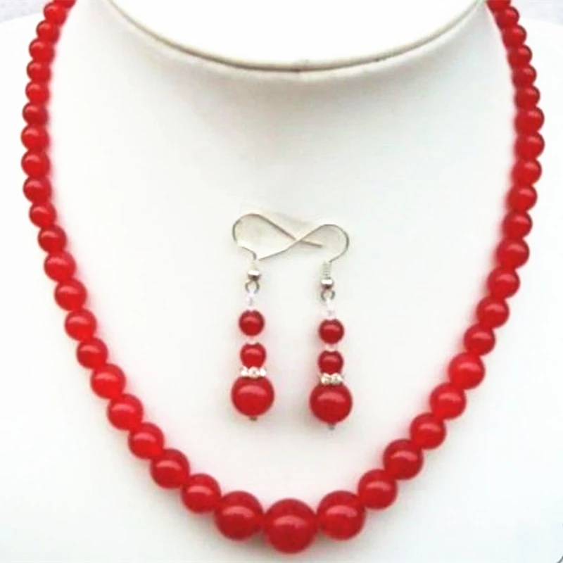 

Free shopping new 2014 DIY 6-14mm Red Ruby Round Beads Necklace Earrings 18" AAA MY1376