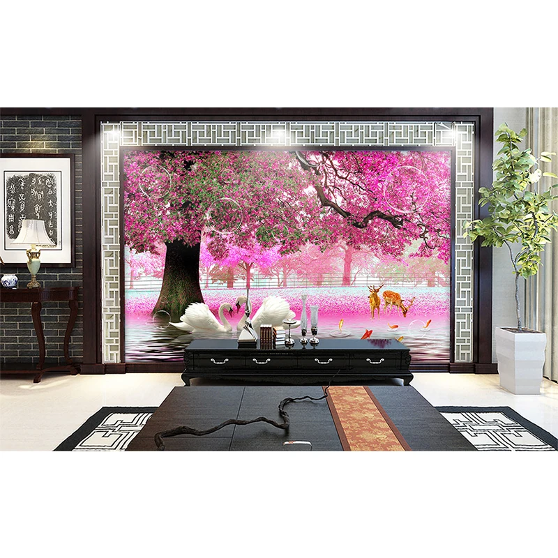  Youran Wall Modern Decoration Diamond Painting Full Drill Sakura Scenery Swan Lake Romantic Bedroom - 32867666289