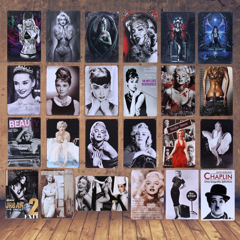 

Sexy Tattoo Girl Metal Signs Movie Star Marilyn Monroe Vintage Decorative Plates For Barber Shop Bar Club Home Wall Art Poster