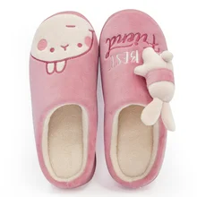

GieniG Women Cartoon Slippers Fashion Winter Warm Indoor Lovely Rabbit Home Cotton Flat Shoes House Fur Slippers