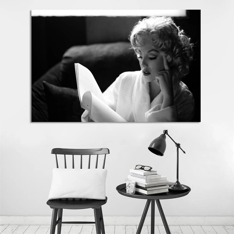 

Modern Portrait Posters and Prints Wall Art Canvas Painting Monroe Reading Decorative Paintings for Living Room Decor