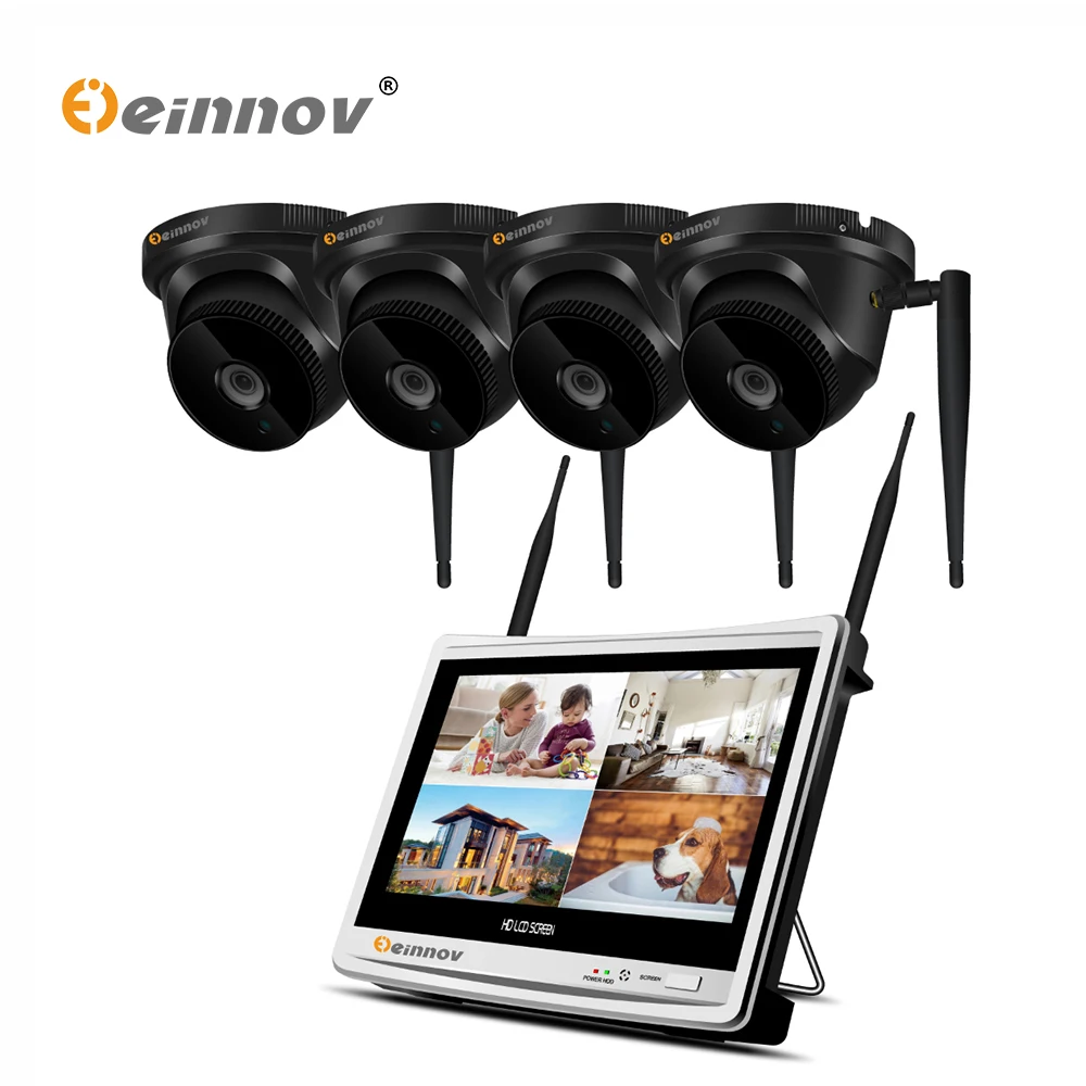 

Einnov 4CH 12inch LCD CCTV NVR Wi-Fi Video Surveillance 2MP 1080P HD Home Wireless Security Camera System Outdoor Night View P2P