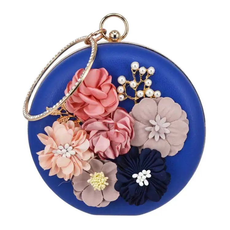 Дизайн Цветочный Круглый Женский вечерний мешок с кристаллами браслет золотые вечерние сумочки Дамская Цветочная Свадебная сумка женские клатчи x55 - Цвет: blue 2