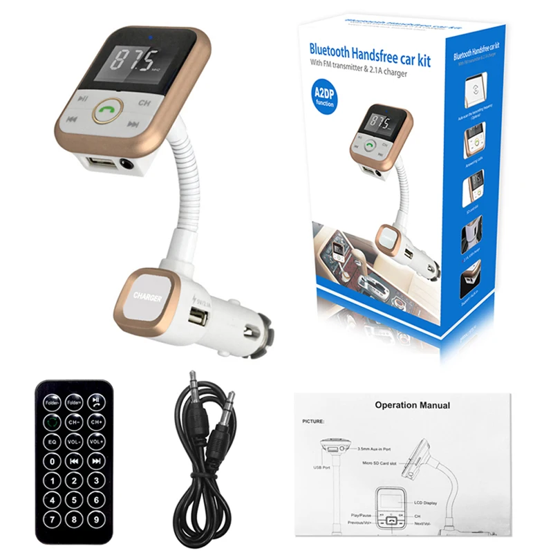 Беспроводной Bluetooth гарнитура для Авто+ FM передатчик+ MP3-плееры Поддержка USB SD Card+ 3.5 мм линейный вход+ USB зарядное устройство