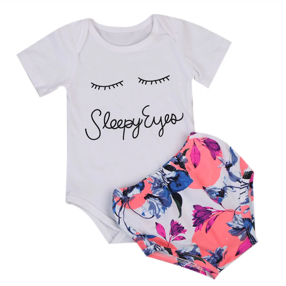 Eyelash 2pcs Newborn Baby Girls Bodysuit+Floral Bottoms Shorts Clothing