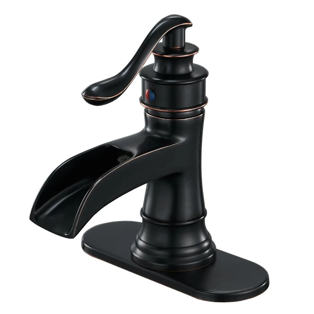 

DRF Faucets Waterfall Single Handle One Hole Bathroom Sink Faucet Oil Rubbed Bronze Deck Mount Lavatory Brushed Nickel