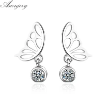 Anenjery, новинка, серьги с бабочкой, цирконием, кисточкой, 925 пробы, серебряные серьги для женщин, oorbellen pendientes S-E751