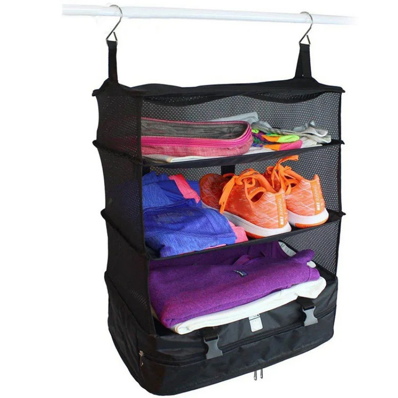 

Black 3-Tiered Portable Luggage Suitcase Organizer Folding Hanging Travel Packing Cube Storage Bag