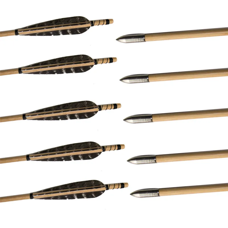 Pena de Madeira Tiro com Arco Polegada Diâmetro 8.5mm Madeira Seta Turquia Setas Prática Aço Prata Arrowhead 6 Pçs 31.5 8 com arco prática aço prata arrowhead