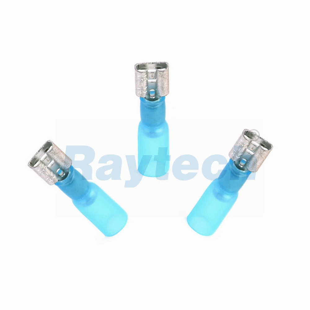 

Raytech HDPE waterproof electrical wire splice cable Ground Blue Push-on half insulated Heat Shrink Terminals 10pcs