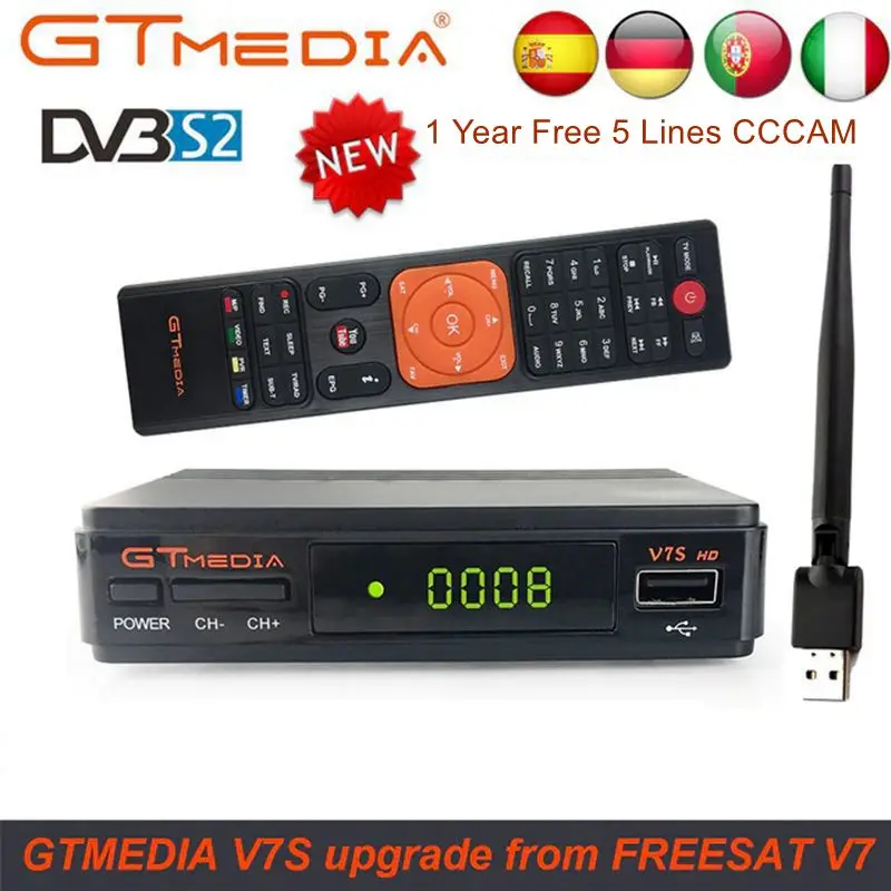 DVB-S2 GTmedia V7S HD с USB wifi FTA ТВ-ресивер gtmedia v7s hd power by freesat v7 hd Поддержка Европы cline сетевой обмен