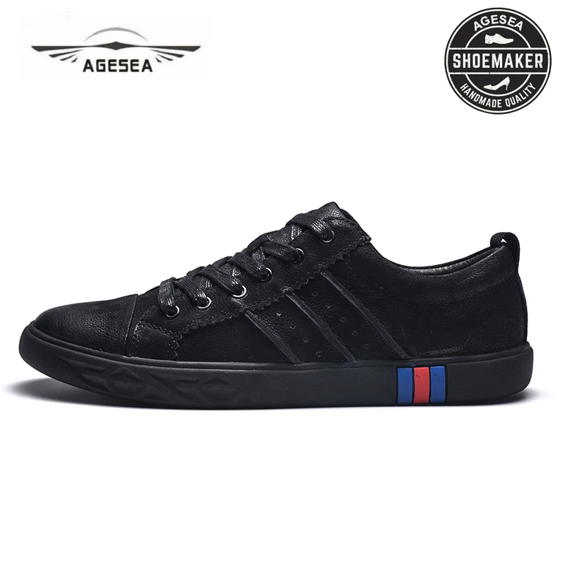 

AGESEA new hot high quality fashion men's casual shoes breathable wear shoes comfortable autumn black round head flat shoes 8077
