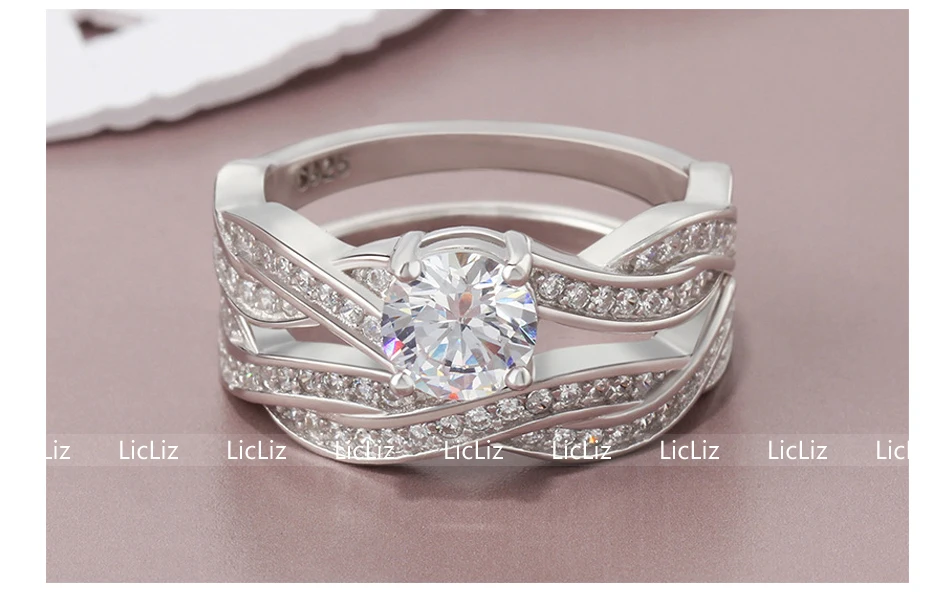 LicLiz обручальное кольцо из стерлингового серебра 925 пробы, набор женских колец CZ Solitaire, кольцо с цирконием, кольцо бесконечности, кольцо вечности, кольцо LR0491