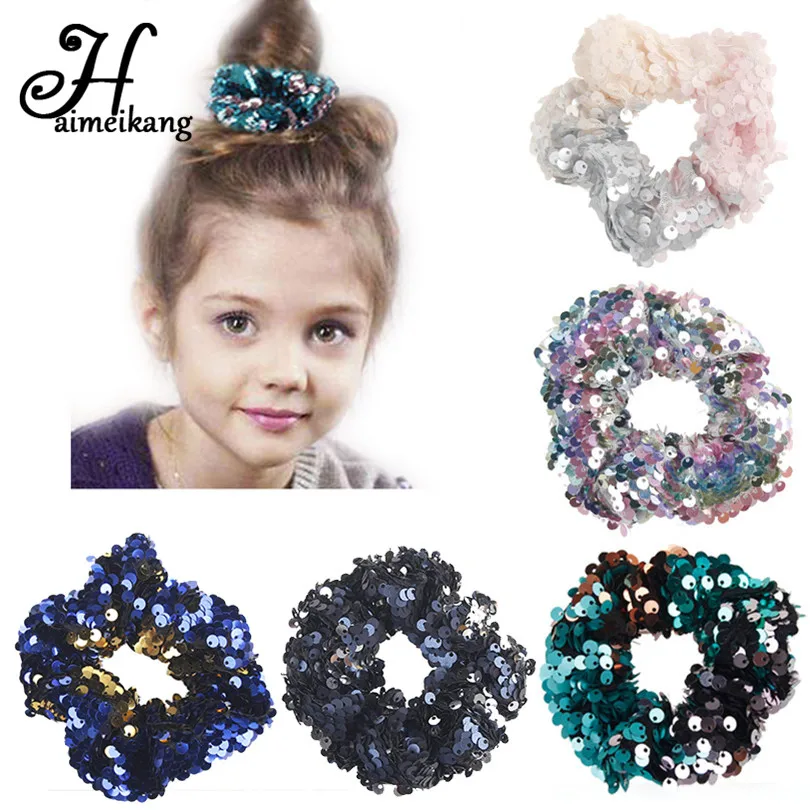 

Haimeikang Shiny Reversible Sequins Scrunchies Hair Bands Women Girl Ponytail Holder Hair Ropes Wrist Band Tie Hair Accessories