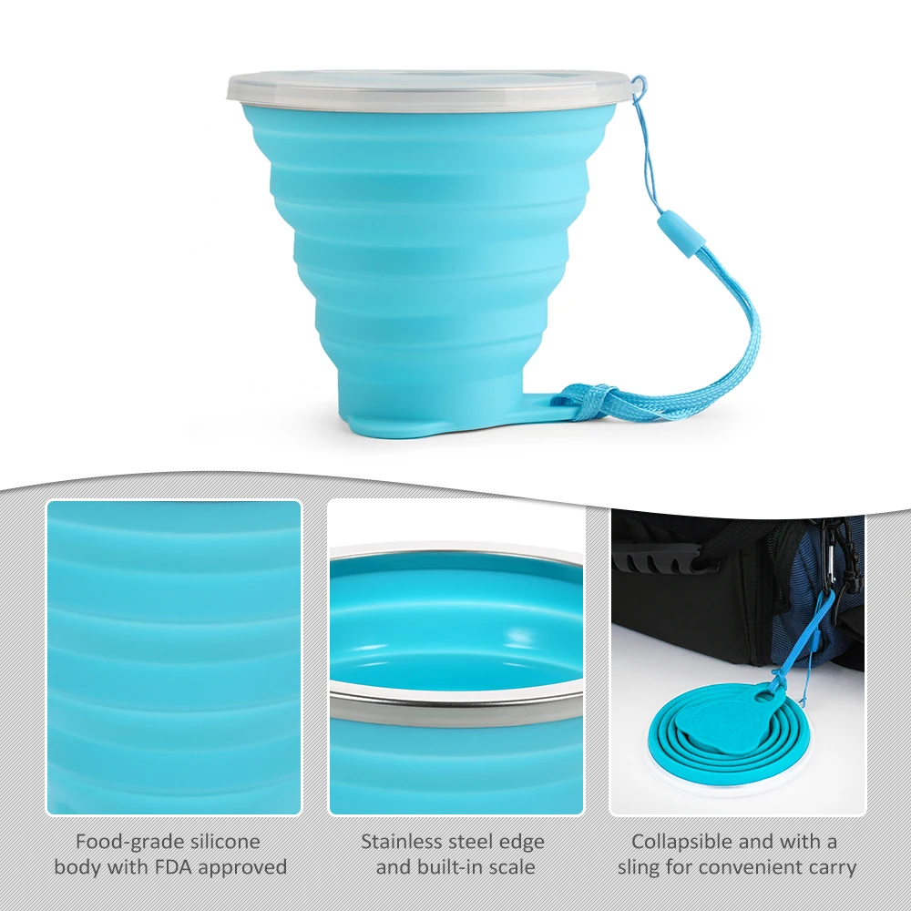 

Outdoor Camping Sports Telescopic Cup 270ML Collapsible Stretchy Travel Water Cup Silicone Foldable Retractable Folding Cup