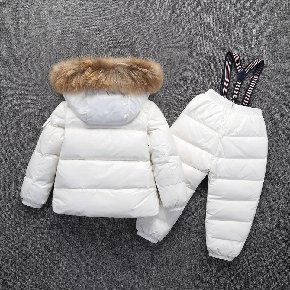 Girls Boy Snowwear Kids Winter Jumpsuit Windproof Waterproof Warm Duck Down Jacket Pants Snowboarding Children Clothing Set Suit