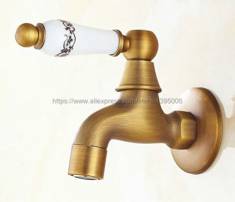 Настенный смеситель с одной керамической ручкой под античную латунь|Сливные