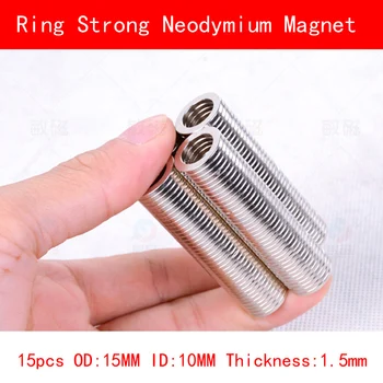 

15PCS OD 15mm ID 10mm thickness 1.5mm neodymium ring magnet strong rare earth N35 NdFeB permanent magnet