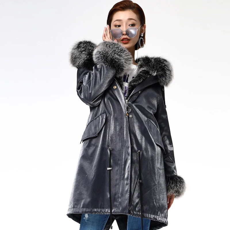 CKMORLS 2018 New Real Fur Parka Coat Women Winter Jackets With Big Fox Fur Collar High Street Slim Parkas Long 90cm Fur Jackets